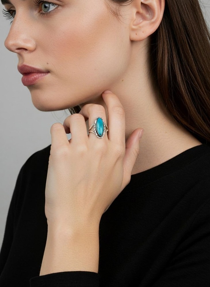 Handcrafted Sterling and Blue Ridge Turquoise Ring Size 5 1/2