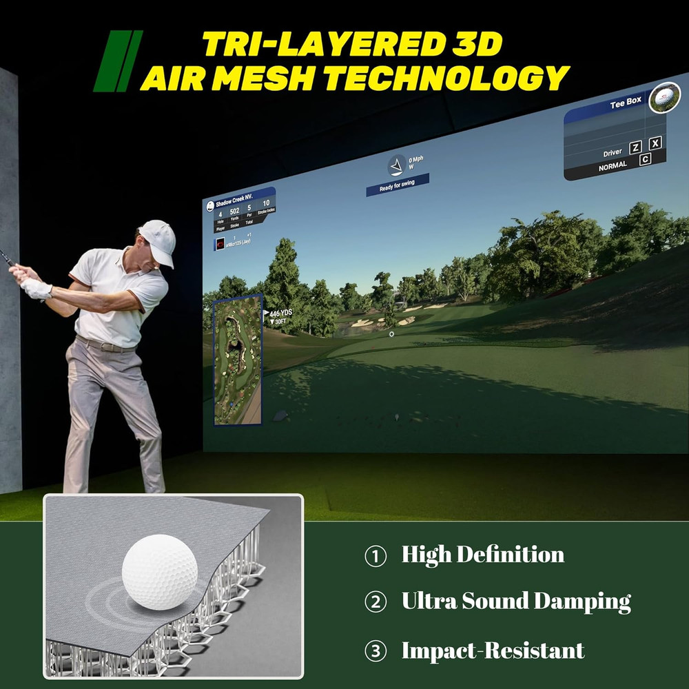 Gray Fireproof Golf Simulator Impact Screen, 3D Air Mesh Impact Screen for Golfs