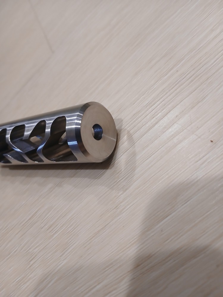 Stainless Steel Brake Handle Decorative Muzzle 1/2-28 Thread .255 Thru Hole.