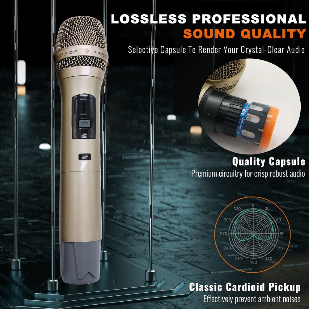 4 Channel UHF Pro Audio Wireless Microphone System 4 Handheld Metal Dynamic Mic