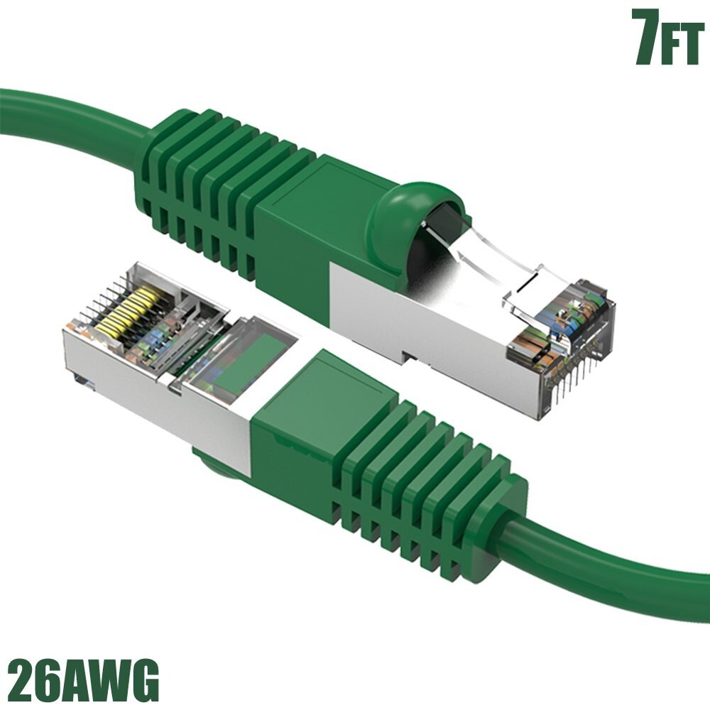 7FT Cat5E RJ45 Ethernet LAN Network FTP Shielded Patch Cable Pure Copper Green