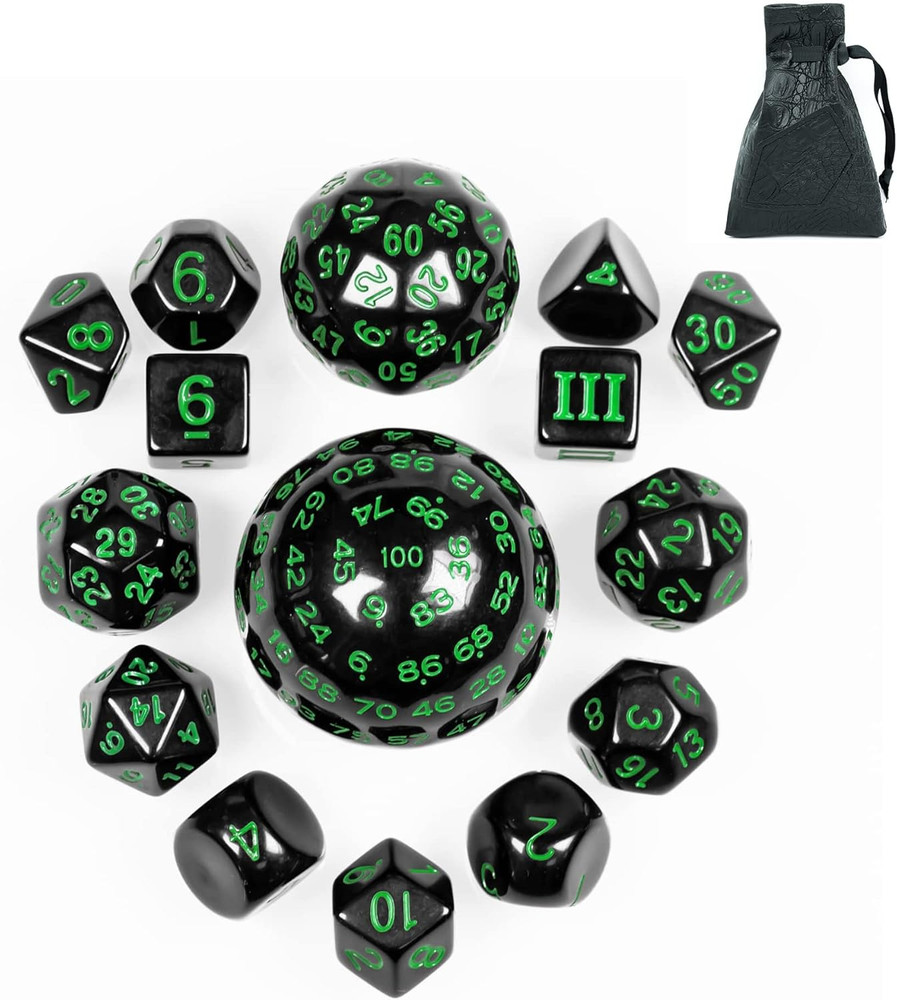 15 Pieces Complete Polyhedral DND Dice Set D3-D100 Spherical D&D Dice Set with D