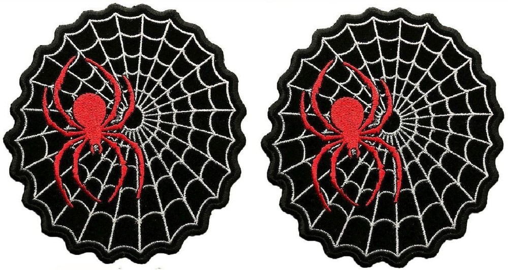 Spider in Web BLACK WIDOW RED SPIDER EMBROIDERED PATCH |2PC IRON OR SEW 5"X4.5"