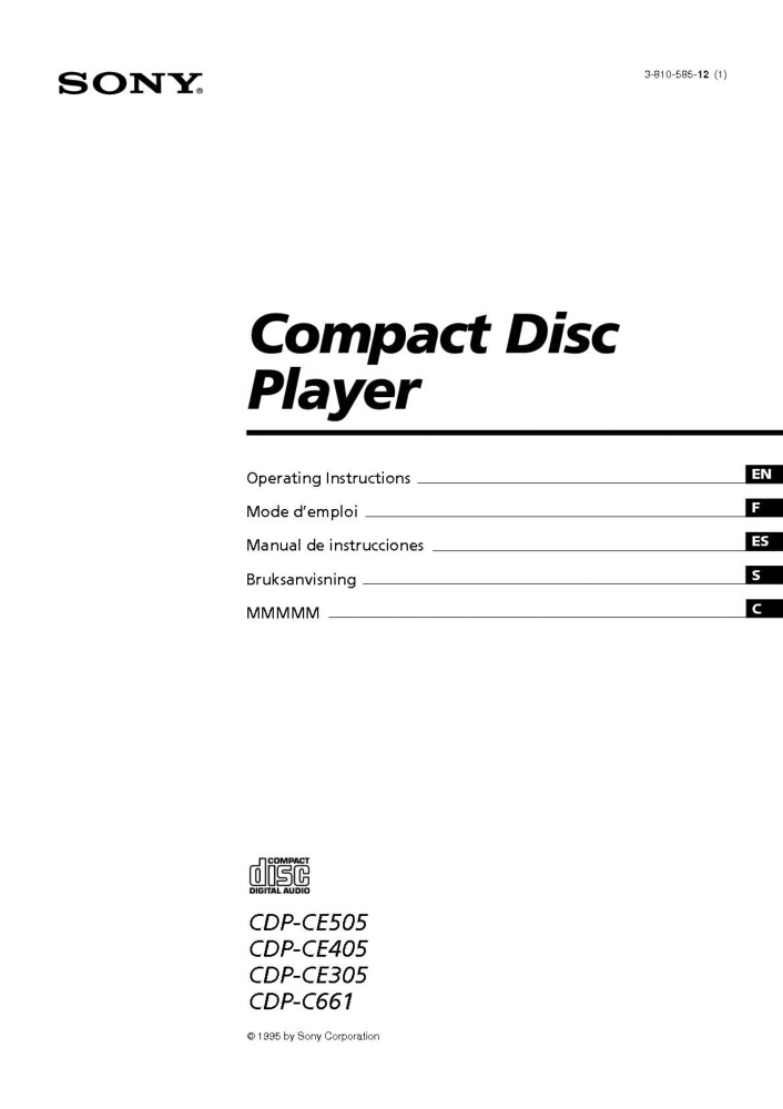 Sony CDP-CE405 CD Player Owners Manual