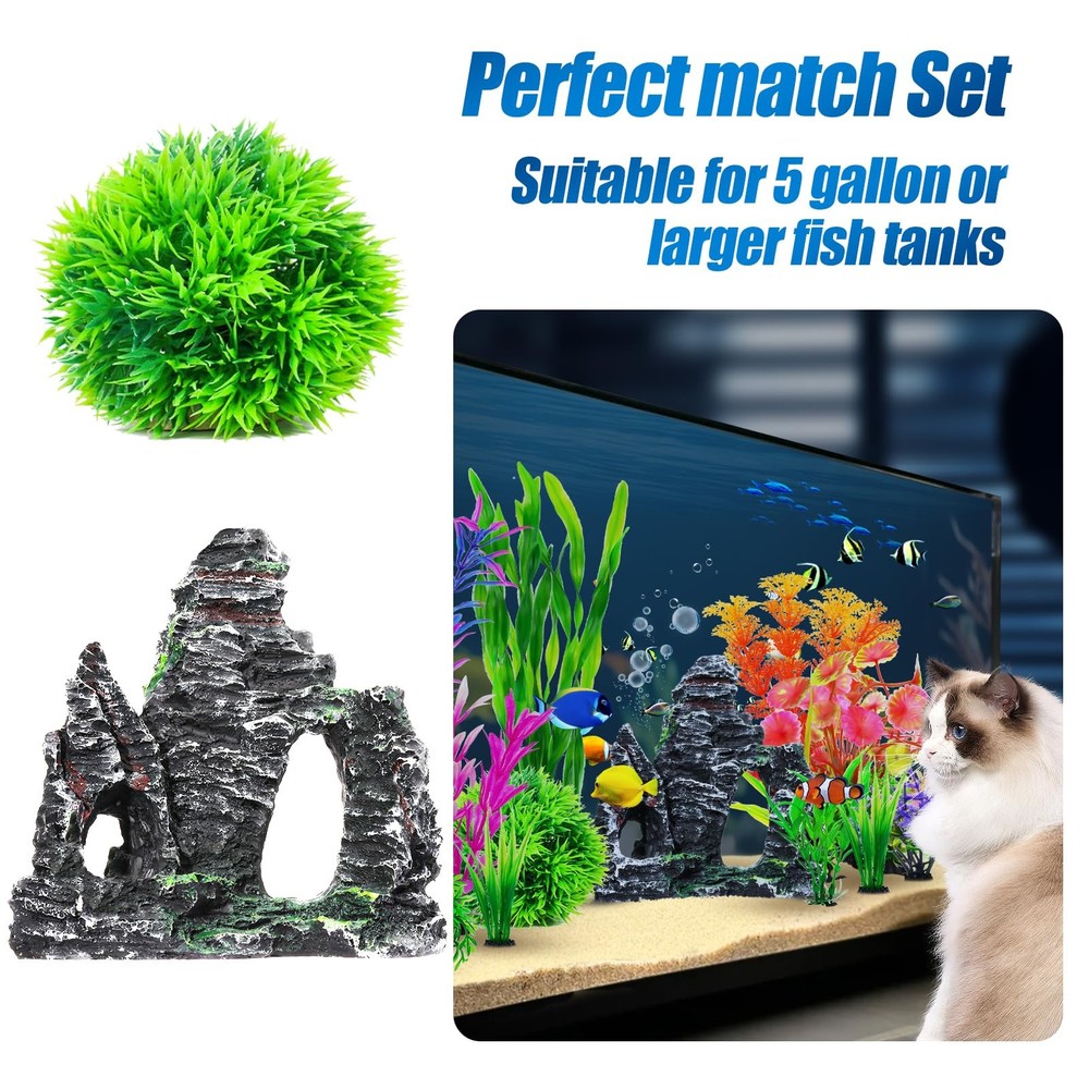CousDUoBe 13Pcs Aquarium Plants Cave Rock Decor Set& Fish 13-pack, 13-pack