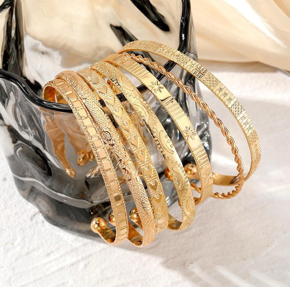 14k Gold Bangle Bracelets 7pcs