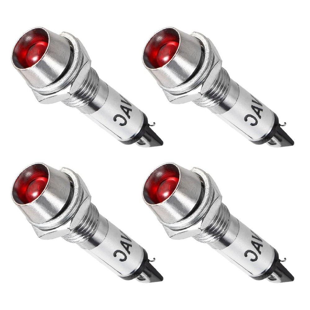 4PACK AC 110V Indicator Light Red Metal Shell Panel Mount 5/16" 8mm