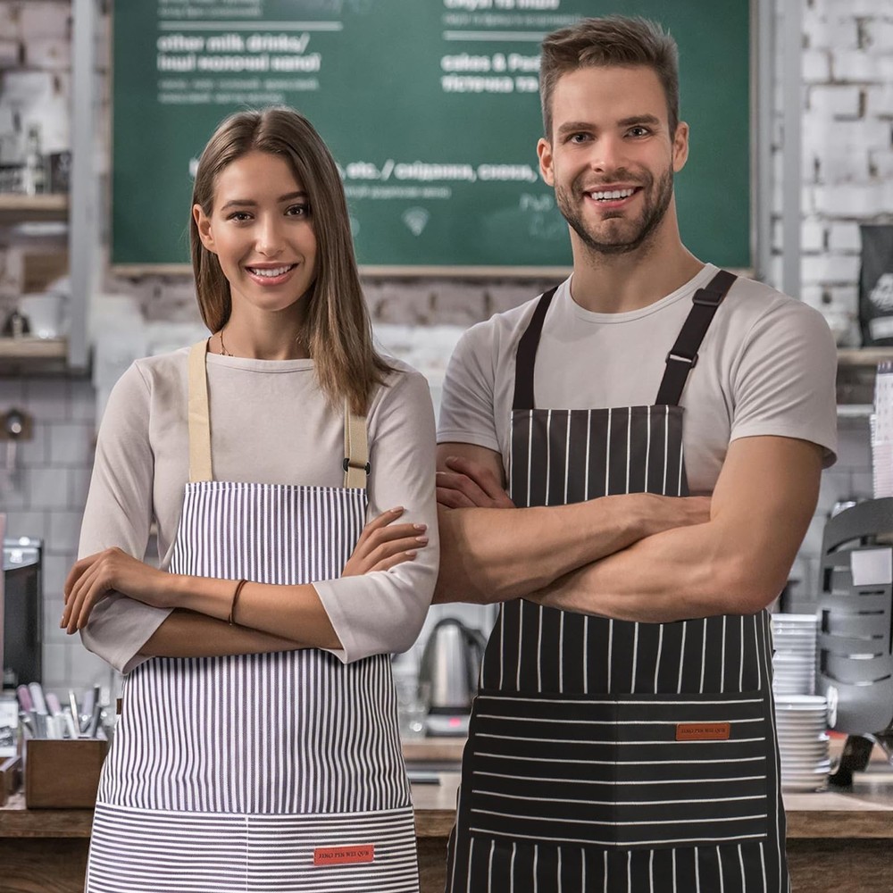 2 Pack Adjustable Kitchen Aprons with 2 Large Pockets – Unisex Chef Cookin