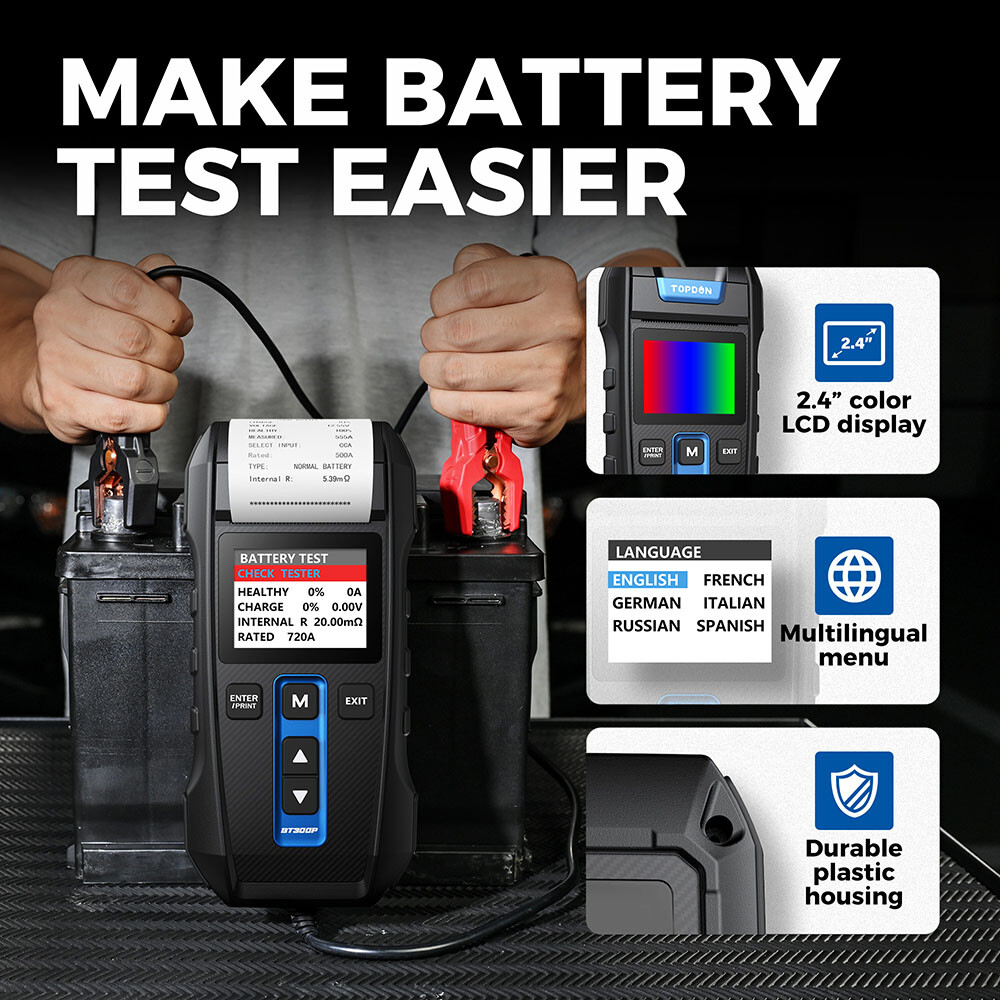 Car Battery Tester with Printer 12V Cranking Charging Load Test Analyzer BT300P