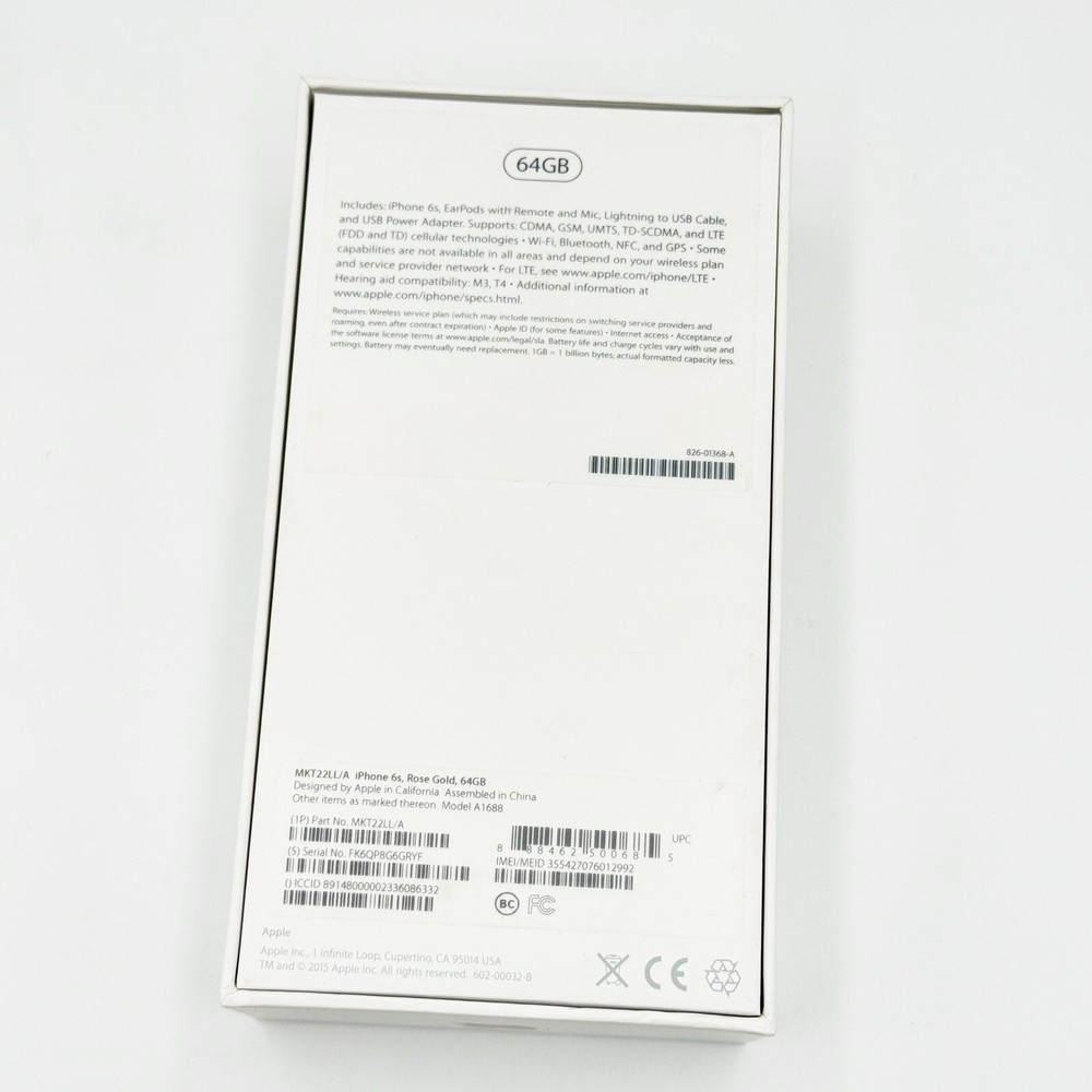 ORIGINAL Apple iPhone 6s Rose Gold 64gb EMPTY BOX ONLY