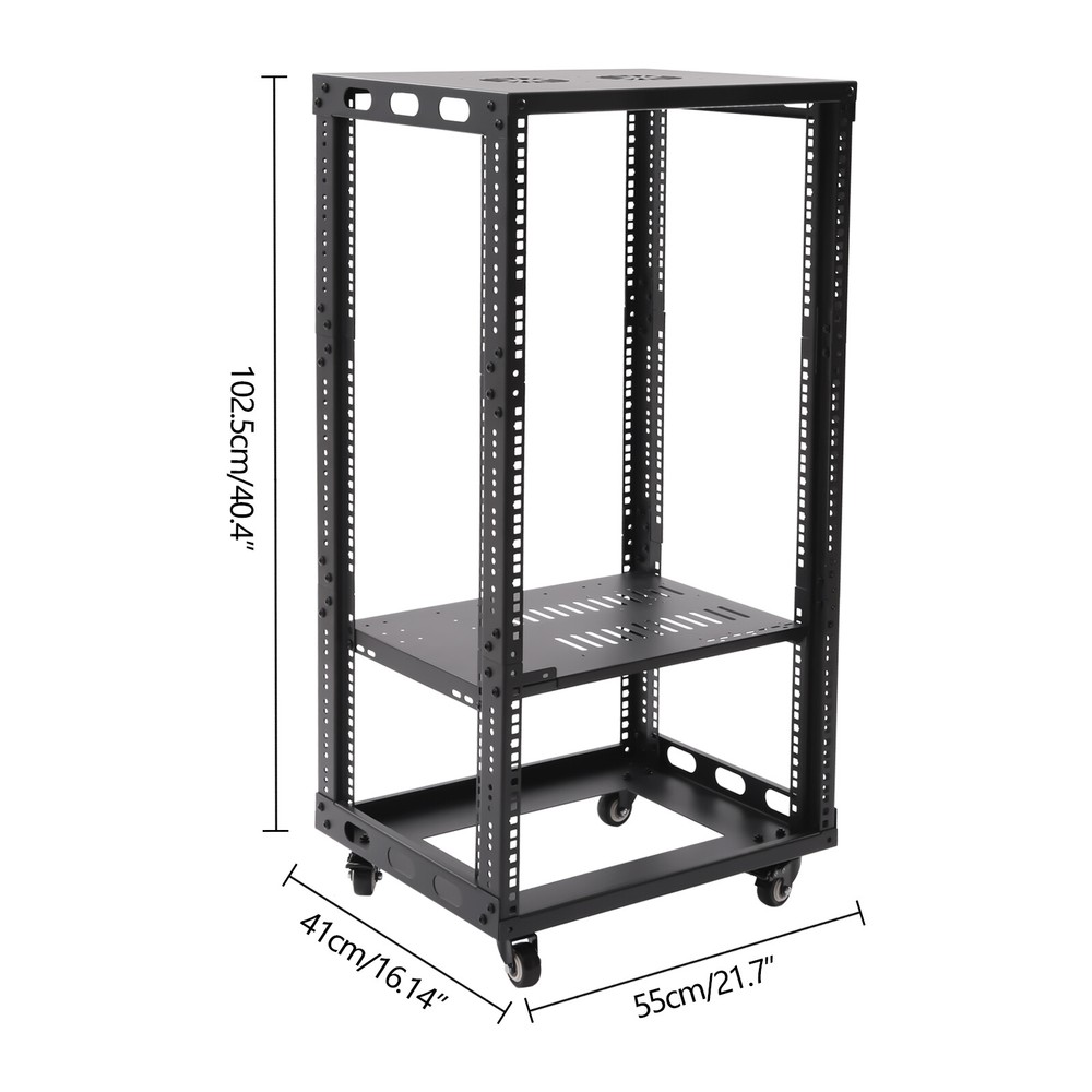 Adjustable 18U Four Post Open Frame Network Server Rack Holder on Caters