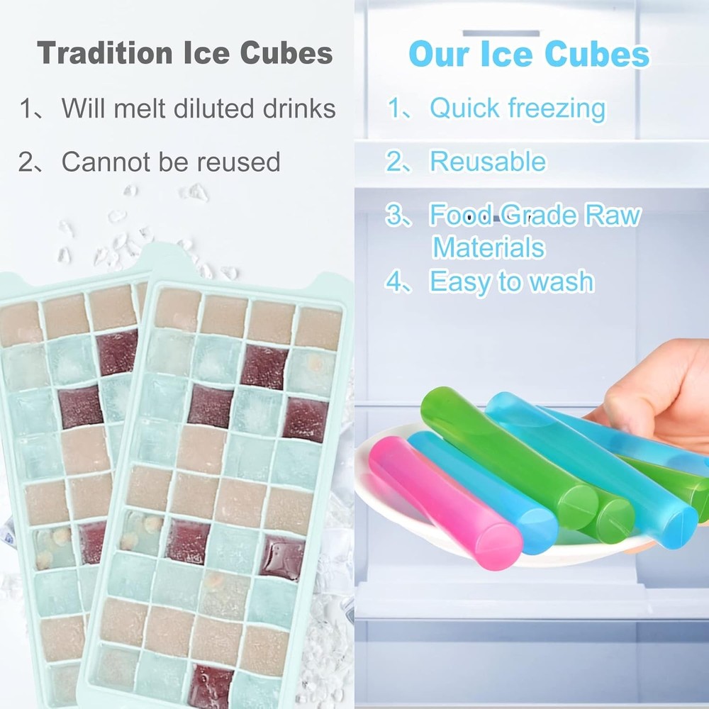 12 Pack Reusable Ice Cubes for Drinks, Quick Freeze 12Pack, Multicolor