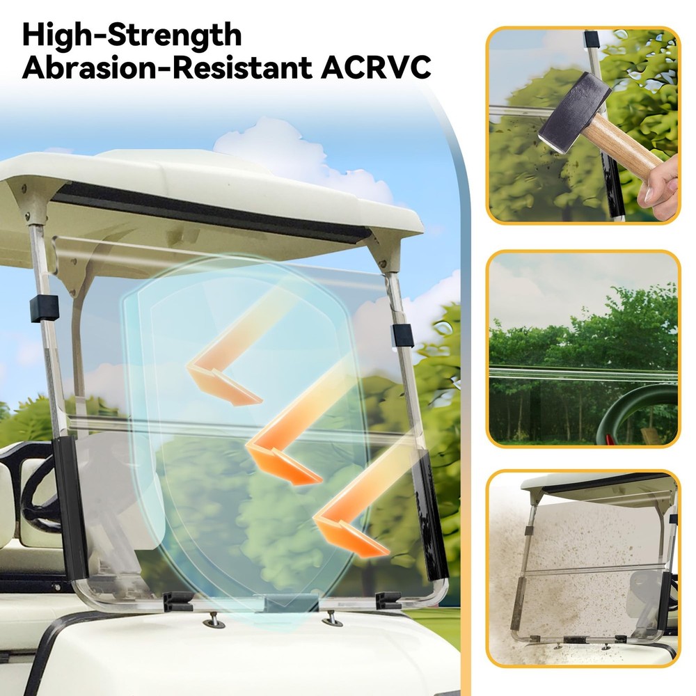 3/16"(5MM) Thick Foldable Golf Cart Windshield Direct Replacement for Yamaha ...