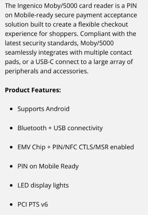 Ingenico Moby 5500 Android Card Reader (P5N506-100012B)
