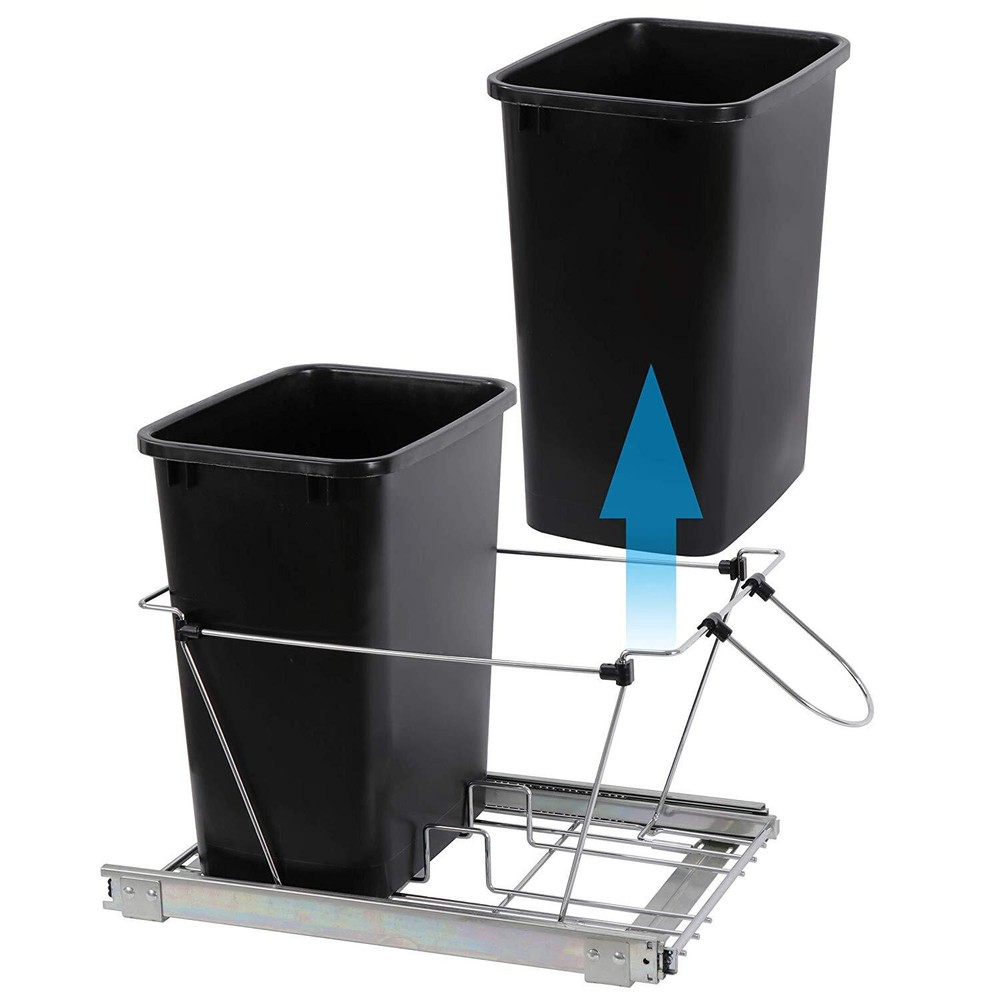 Double 35 Quart Pull Out Trash Can Waste Bin Container Under Kitchen Cabinet