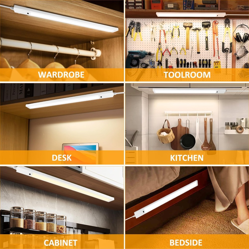 2 Pack 16 Under Cabinet Light, Hand Wave, Dimmable, Color, Brightness Adj.