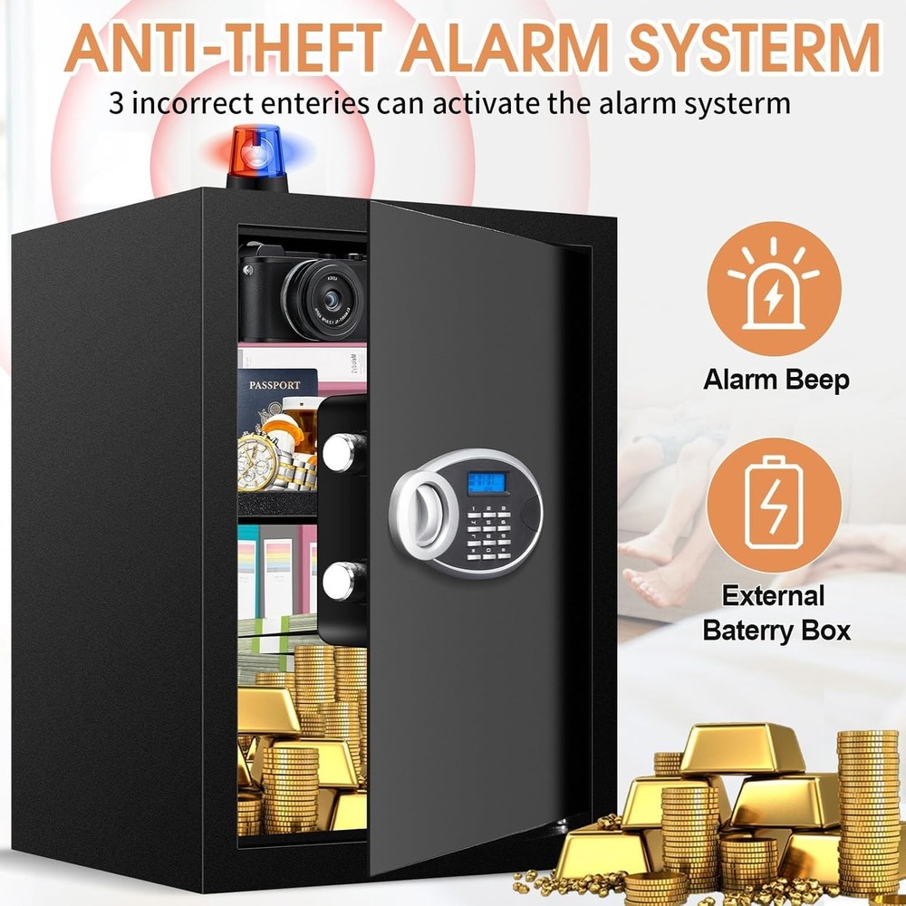 Fireproof Digital Safe with Removable Shelf - For Documents, Money, Valuables