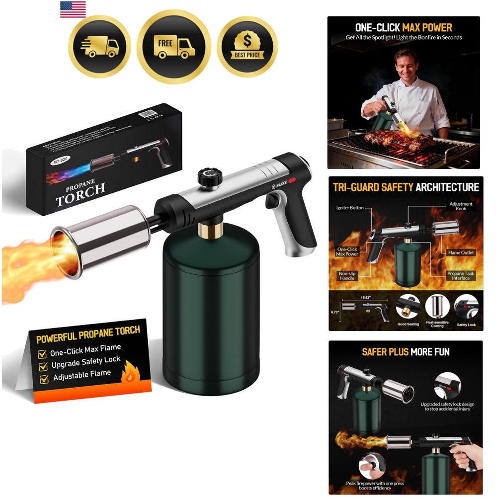 Propane Torch with One-Click Max Fire, Flame Thrower Gun Charcoal Lighter wit...