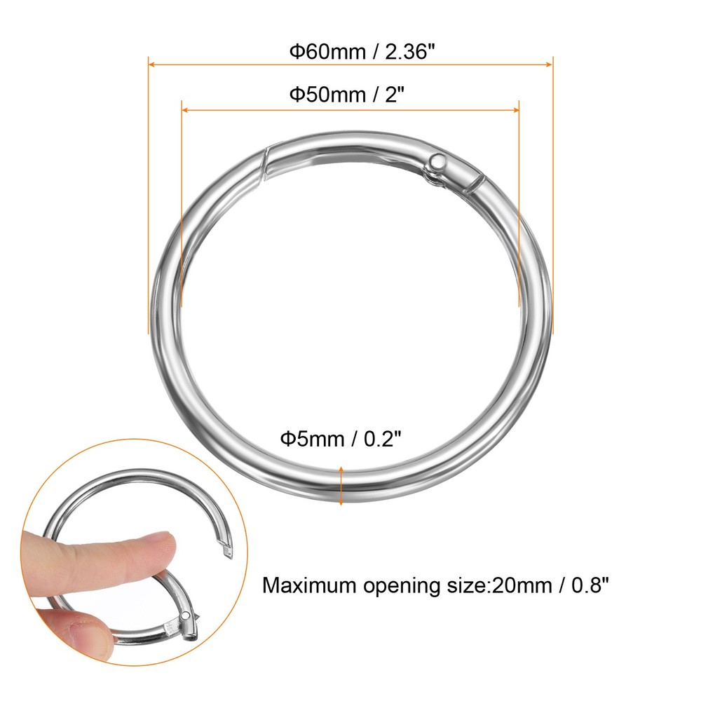 2pcs Metal Spring O Rings 2" Trigger Spring Keyrings Round Snap Clip Silver