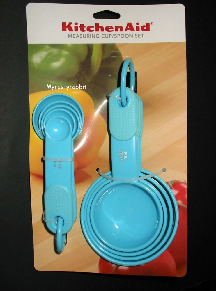 Kitchenaid Turquoise Measuring Cup & Spoon Set - Soft Grip Handles HTQA ~ New