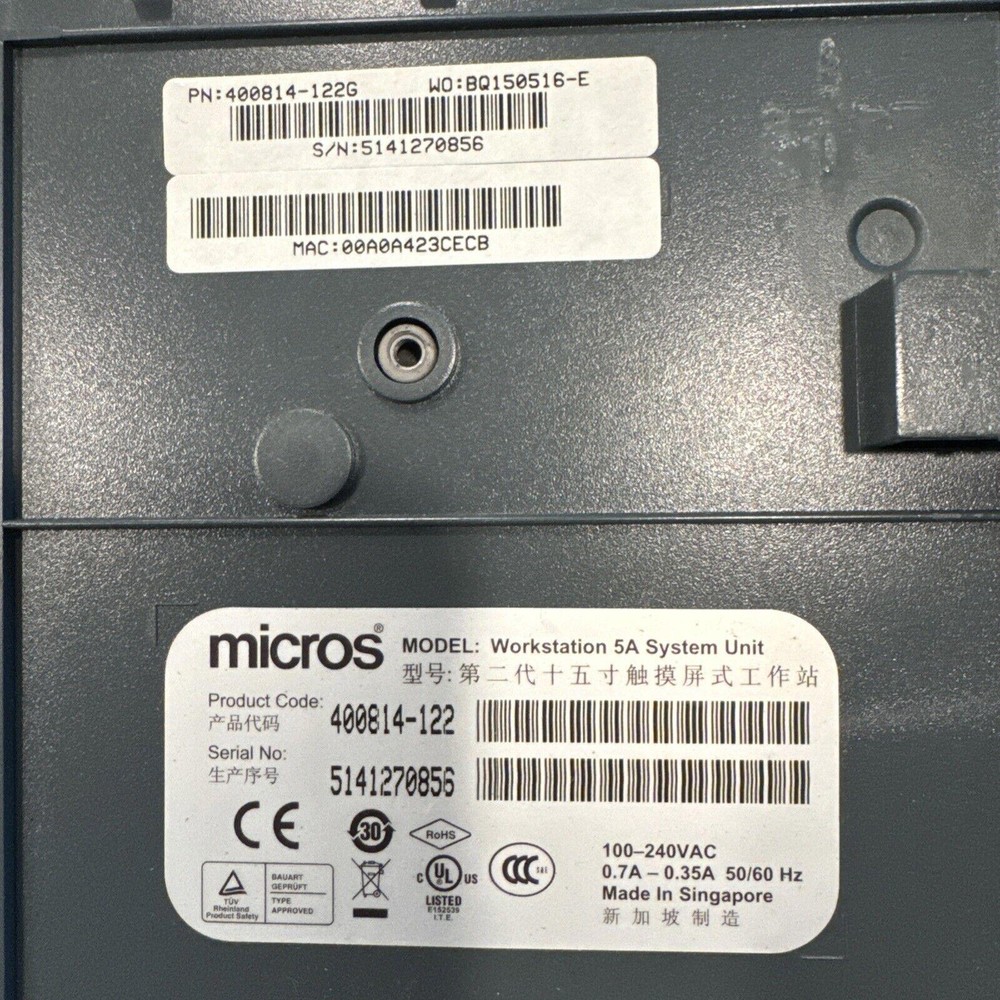 Micros Workstation 5A Touchscreen POS Terminal- 400814-122