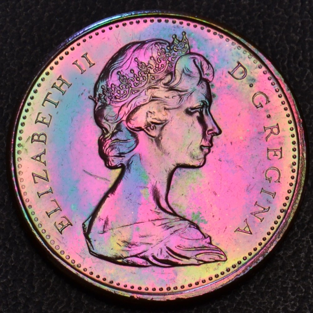 1967 Canada Centennial one cent rainbow toning high luster (L23-27)