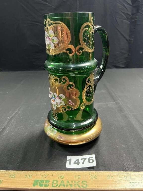 Vintage Hand Painted Czech Crystal Pitcher