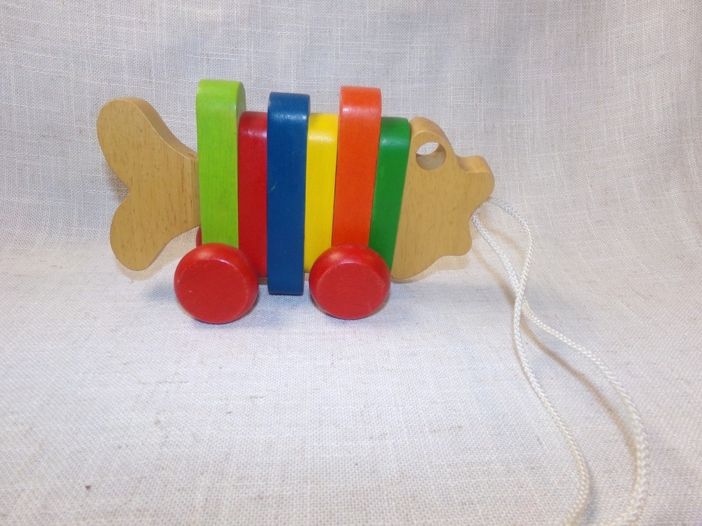 Wooden Pull Along Toy Colorful Rainbow Fish