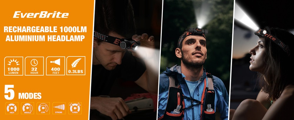 EverBrite Rechargeable Headlamp with 5 Light Modes Magnetic Base for Camping