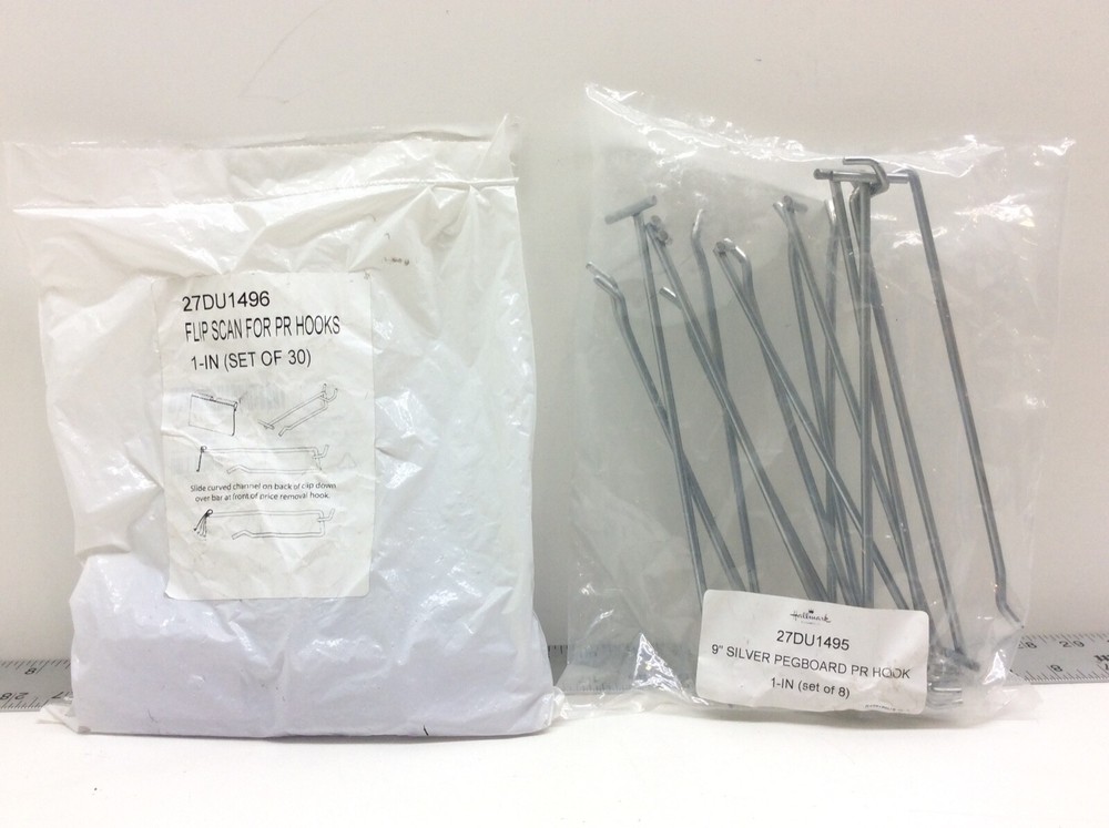 9" Silver Pegboard PR Hooks 8 Pack & Flip Scan for PR Hooks 1" 30 Pack