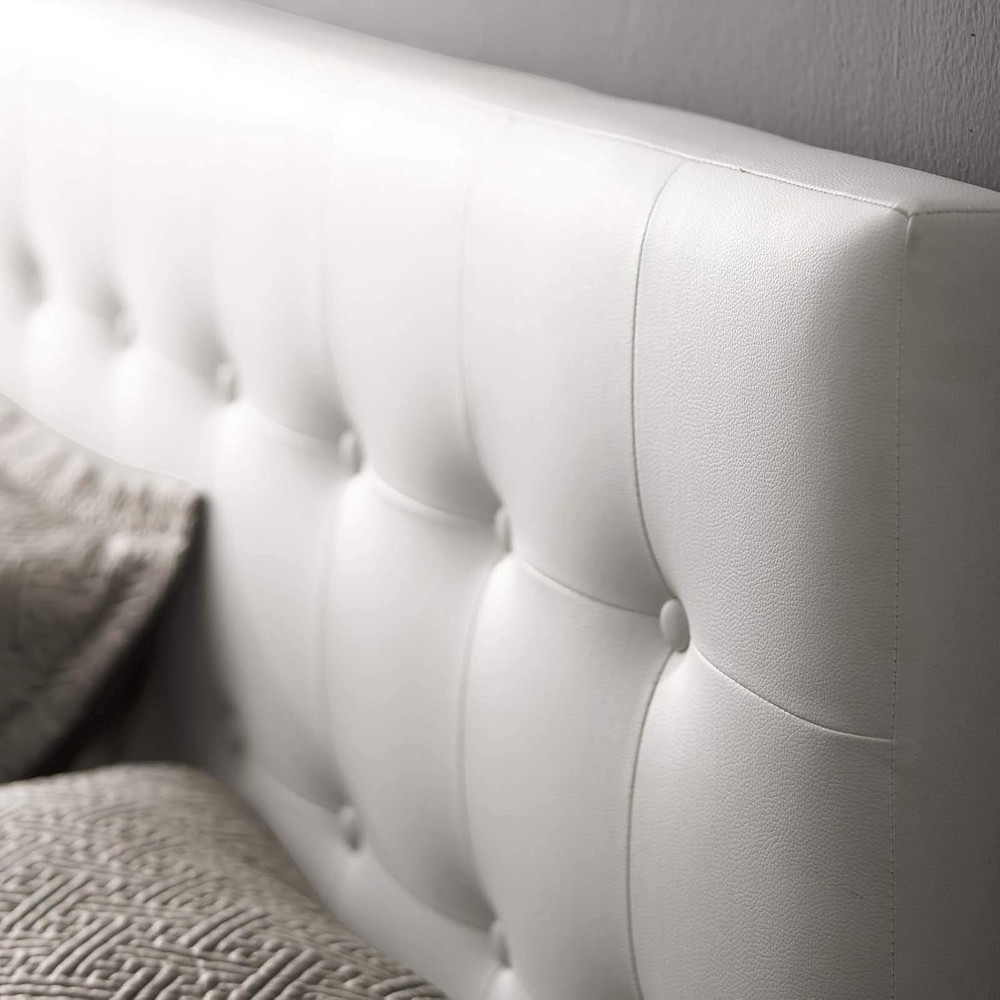 Emily Tufted Button Faux Leather Upholstered Queen Headboard in White