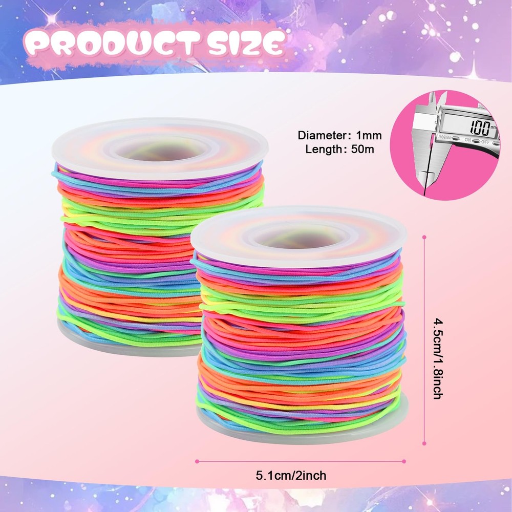 DIY Bracelet Making Kit - Stretchy Elastic String 2 Rolls 330FT Rainbow