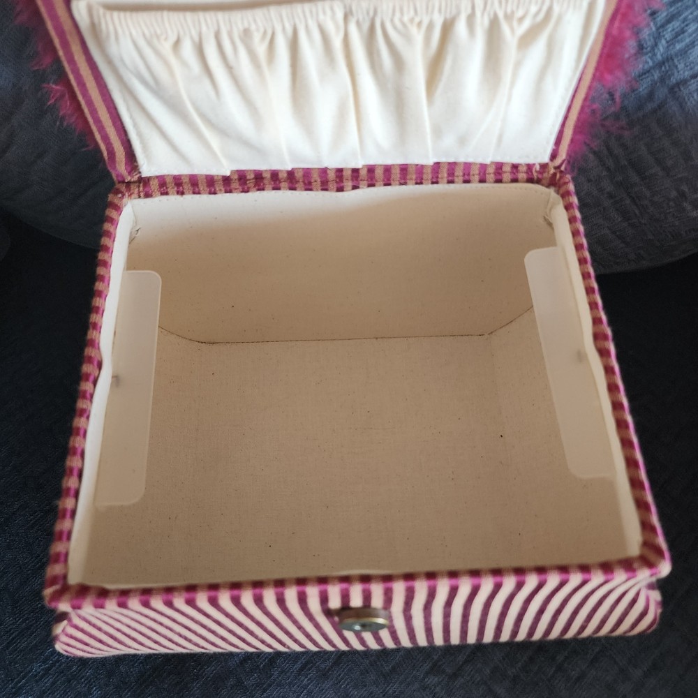 Funky Ecclectic Handbag Shaped Sewing Storage Trunk Red Footed Beaded Handle