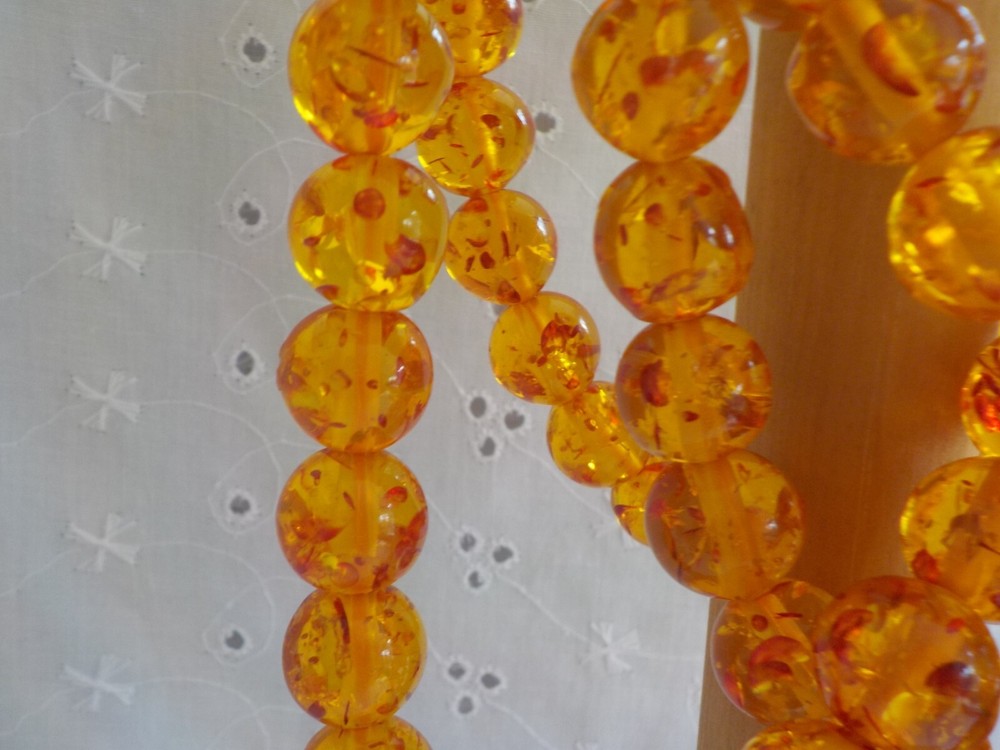 Faux Plastic Amber Bead Long Prayer Beads Confetti