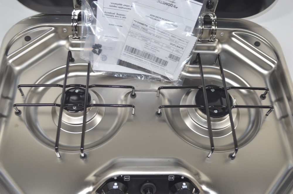 Dometic PI8022 2-Burner RV / Marine Propane Teardrop Cooktop Stove w/ Glass Lid