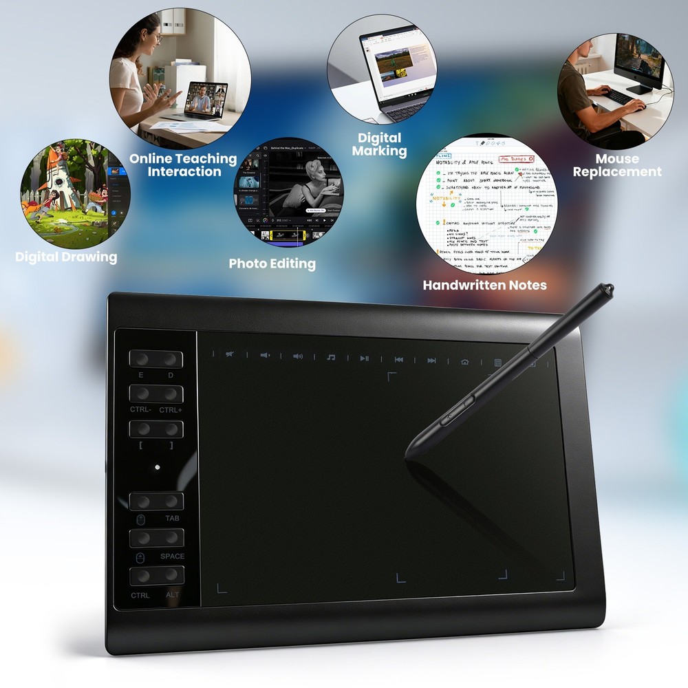 Pro Digital Drawing Tablet with 10x6 inch Screen, Graphics tablet, 12 Shortkey