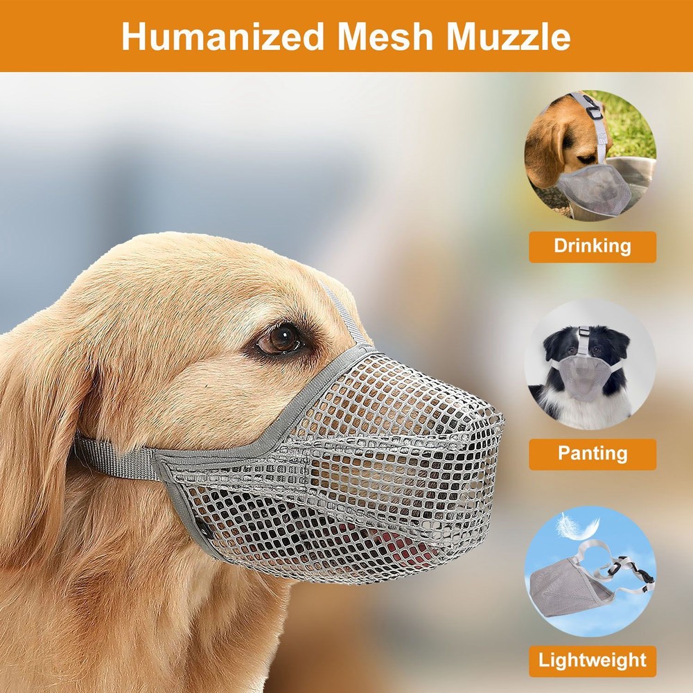 Adjustable Pet Muzzle Mask Mesh Muzzle Dog Mouth Cover Mesh Neck Strap for Dog