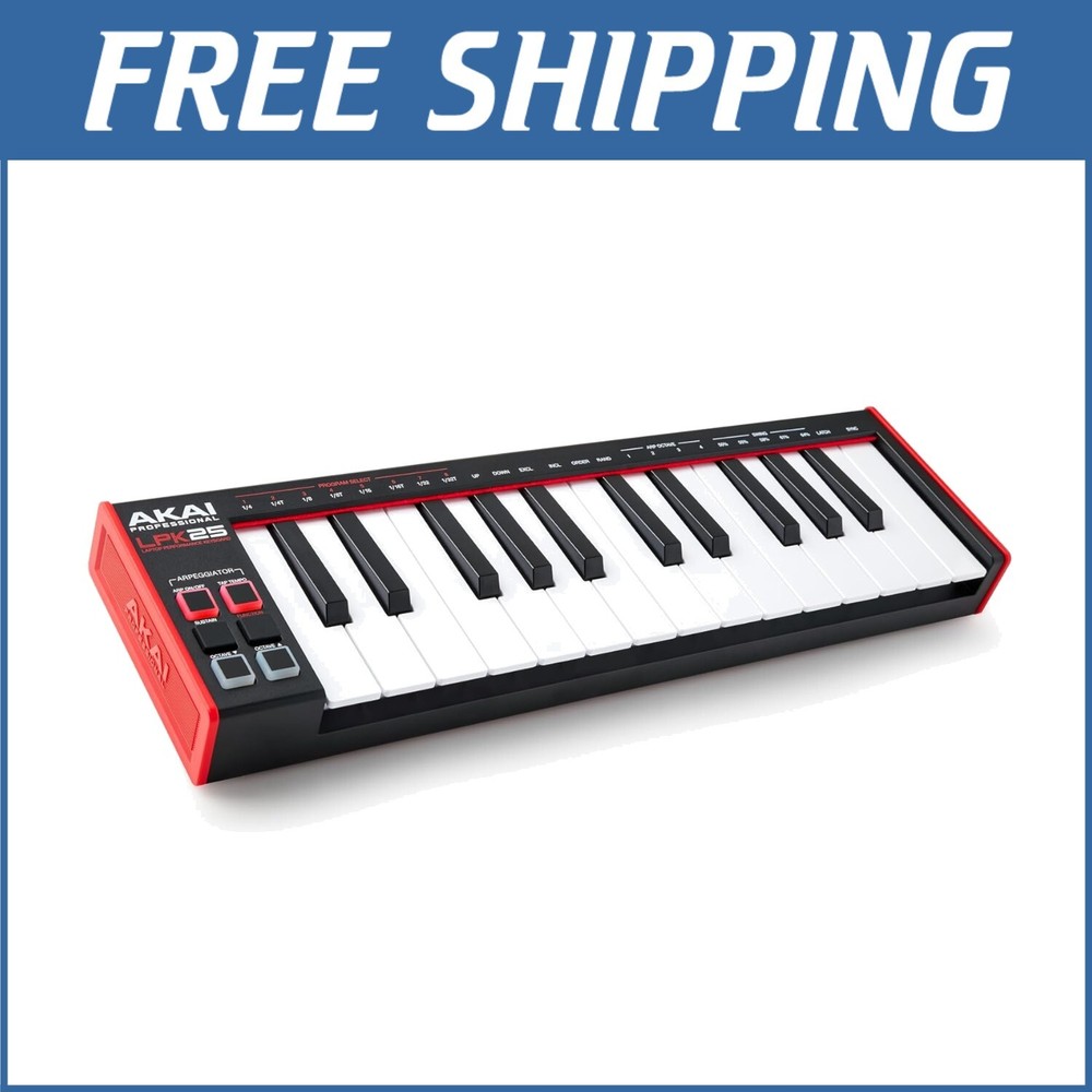 Portable USB MIDI Keyboard Controller with 25 Responsive Synth Keys - Black