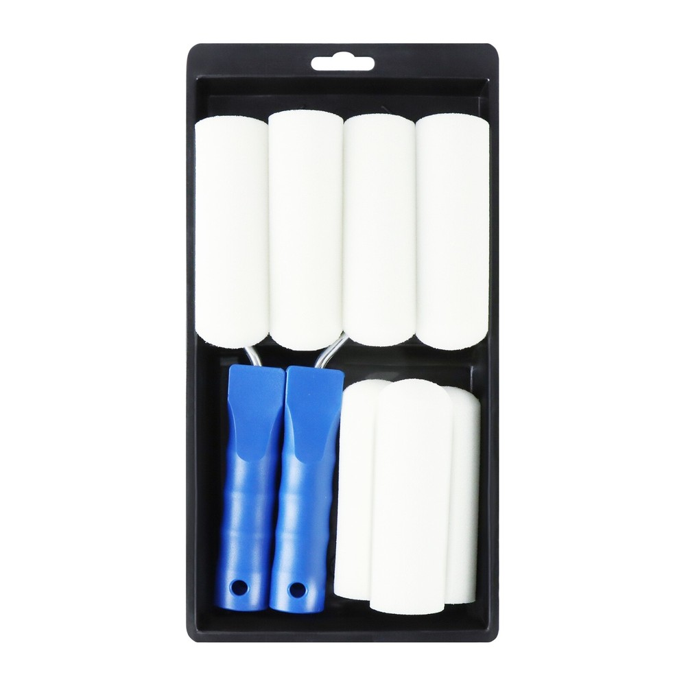 XDT Foam Paint Roller 10Pc Set 7Pc 4" Replacement Roller 2Pc Handle 1Pc Tray
