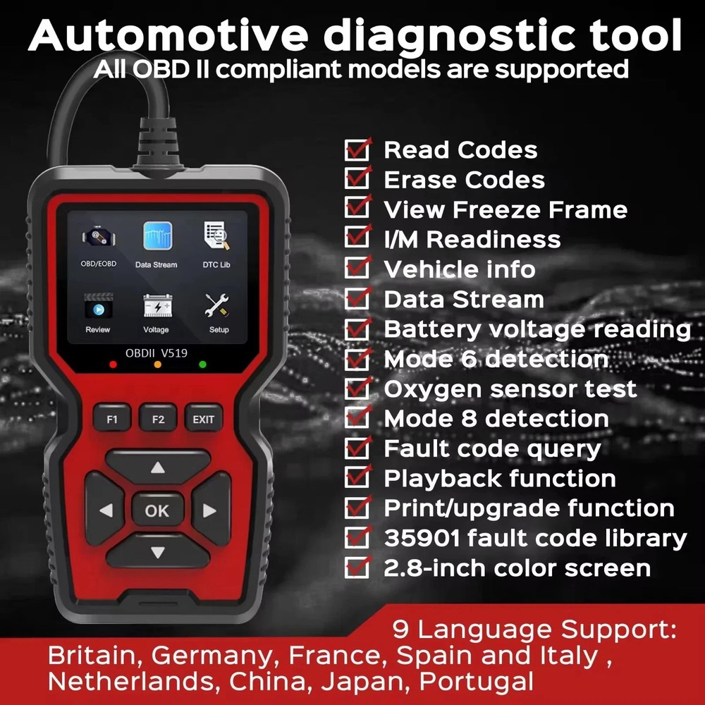 Professional OBD2 V519 Scanner - 2025 Upgraded OBDII + CAN Code Reader