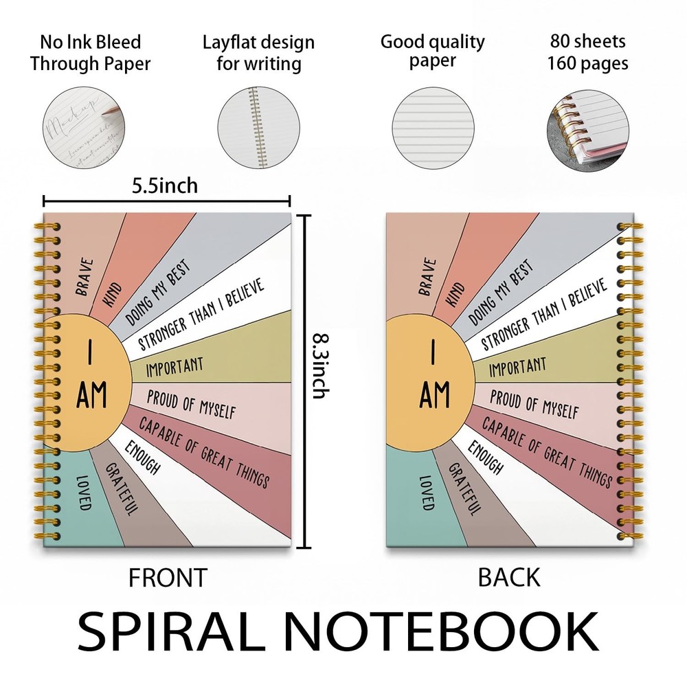 RUNMESS Boho Positive Affirmations Journaling Notebooks Spiral I AM