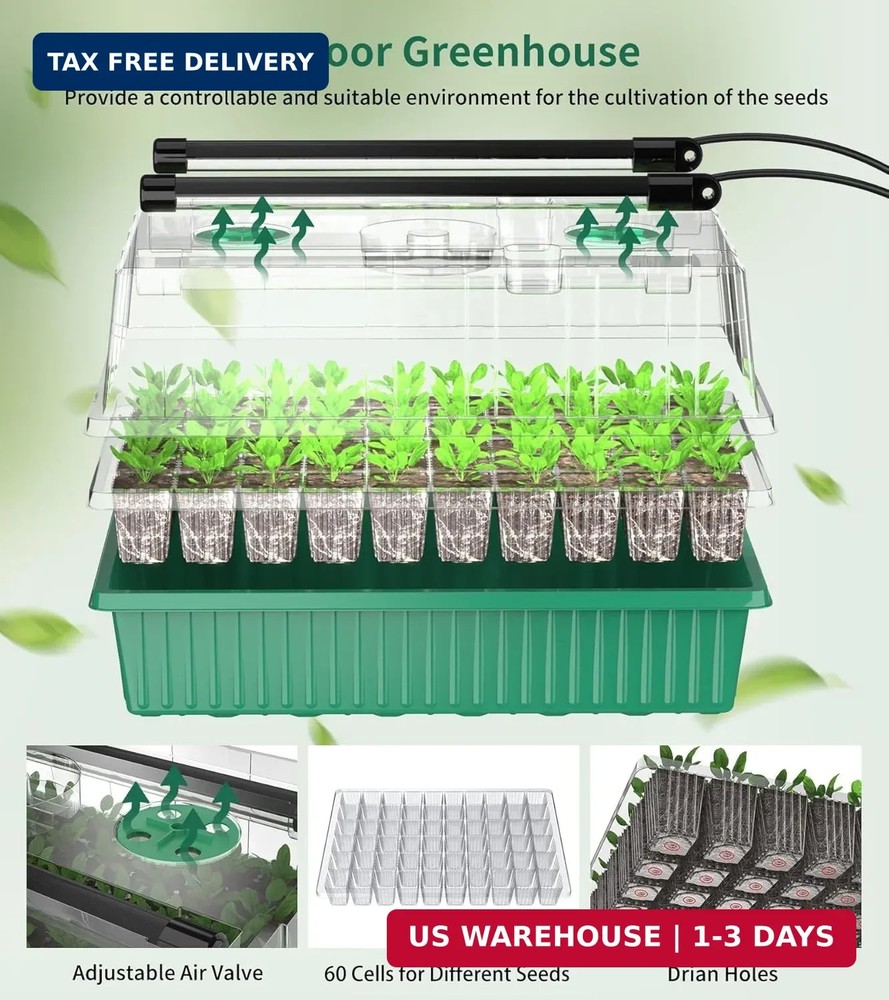 Seed Starter Tray, 120-Cells Seed Starter Kit with Grow Light, 2 Pack Reusable S