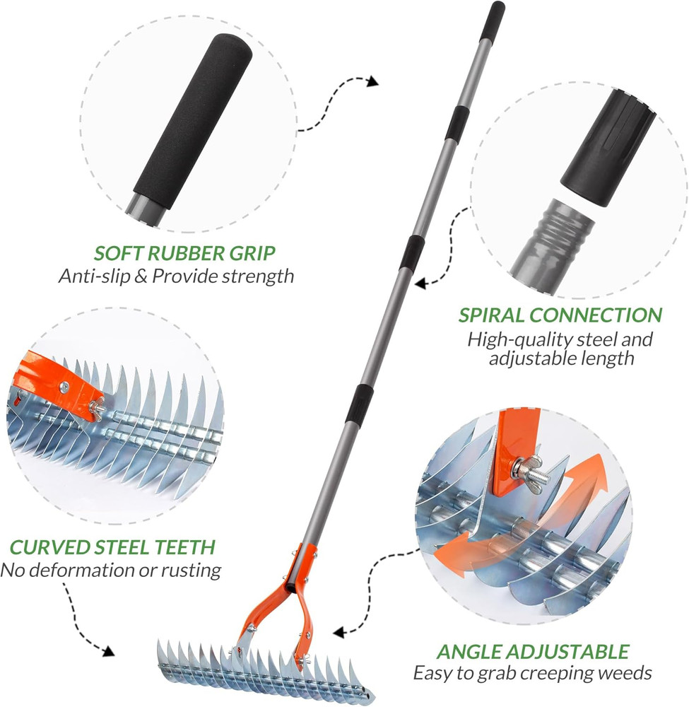 Thatch Rake, 15-Inch Lawn Thatching Rake, Robust Dethatcher Rake, Efficient Stee