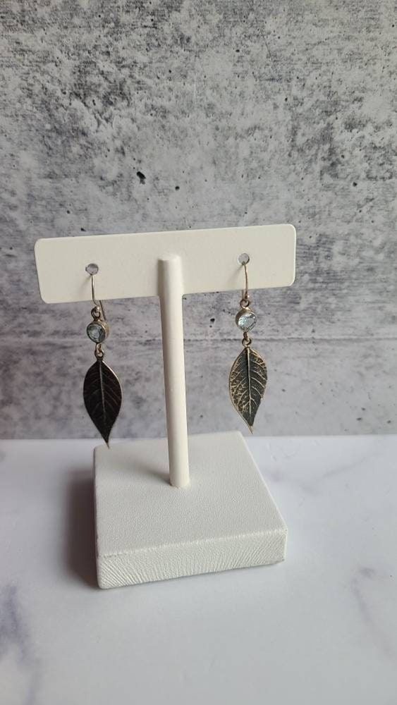 925 Leaf Dangling Topaz Pierced Earrings