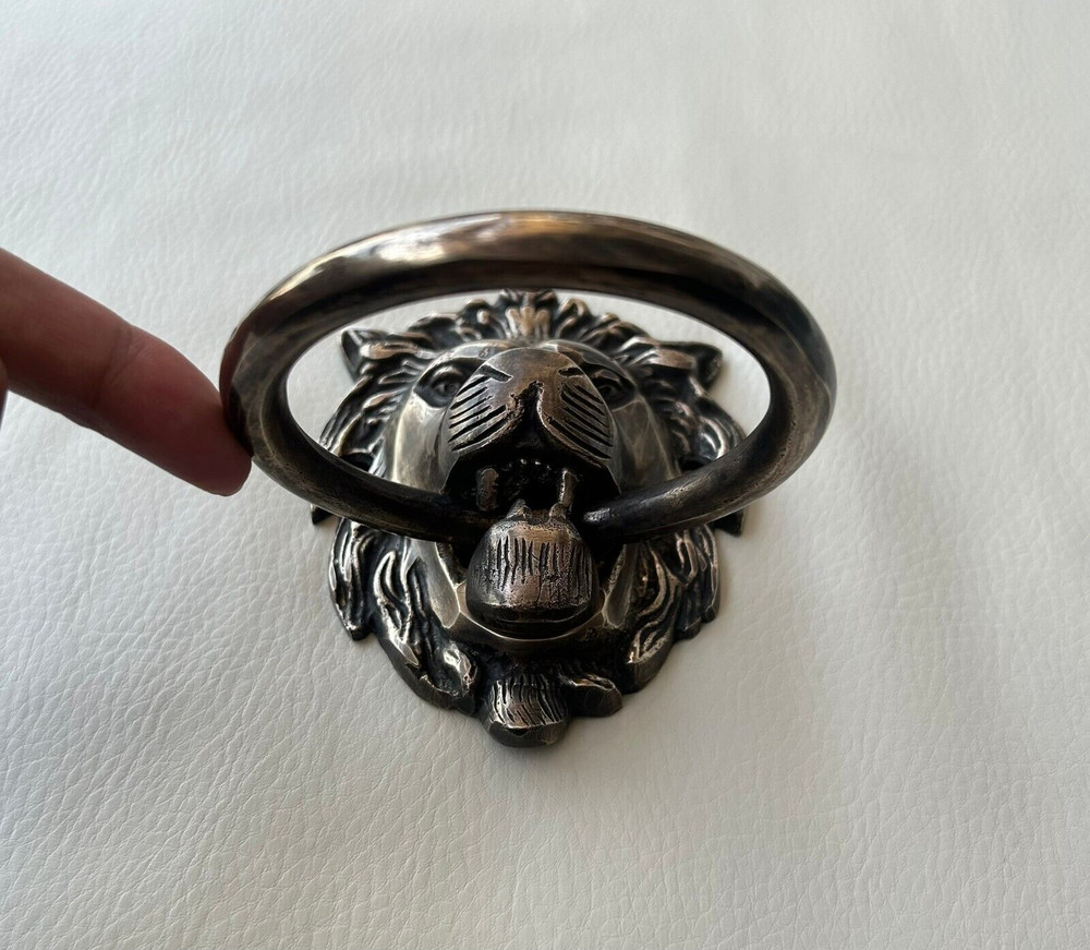 Vintage Brass Lion Head Face Door Drawer Cabinet Knocker Ring Pull Handle