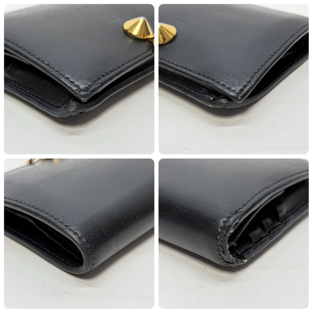 FENDI Compact Wallet Black Leather