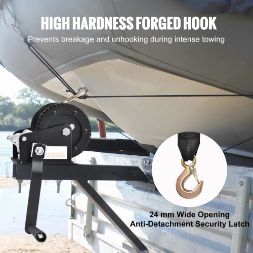 Hand Winch 1200lb, 23ft Polyester Strap & Two-Way Ratchet