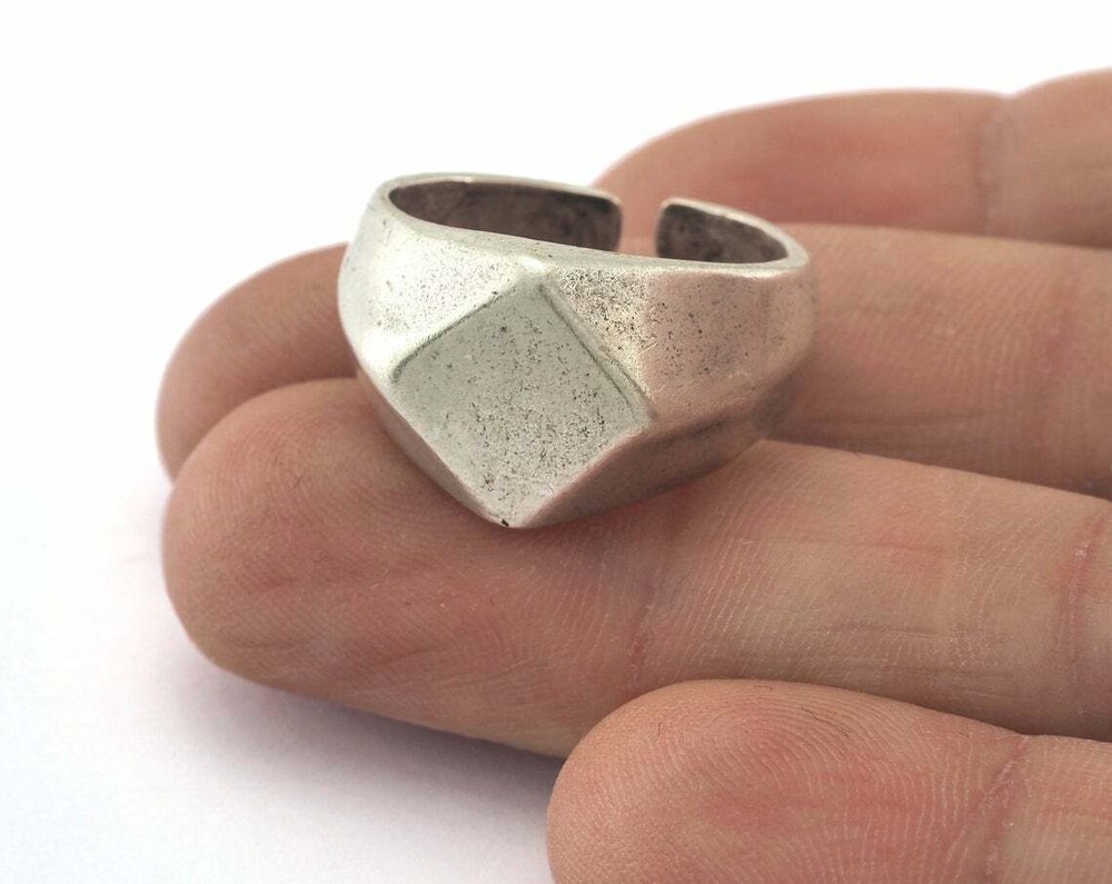 Domed Square Adjustable Ring Antique Silver Plated Brass 19mm 9US innsize 3380