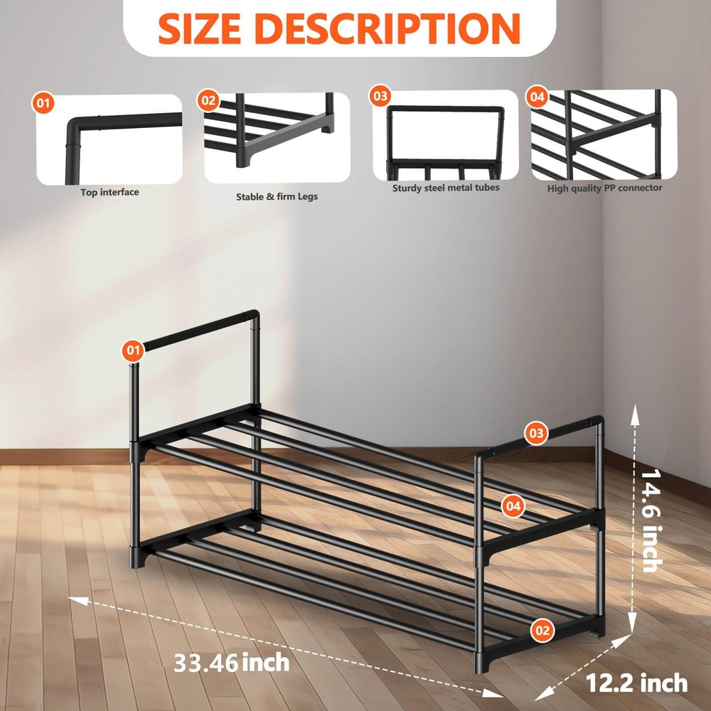 2 Tier Metal Shoe Rack,Adjustable Shoe Shelf Storage Organizer,Stackable Boot...