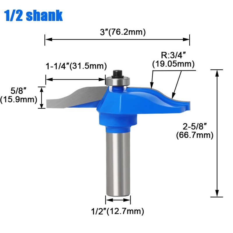 3" Diameter Ogee Raised Panel Router Bit - 12mm / 1/2" Shank